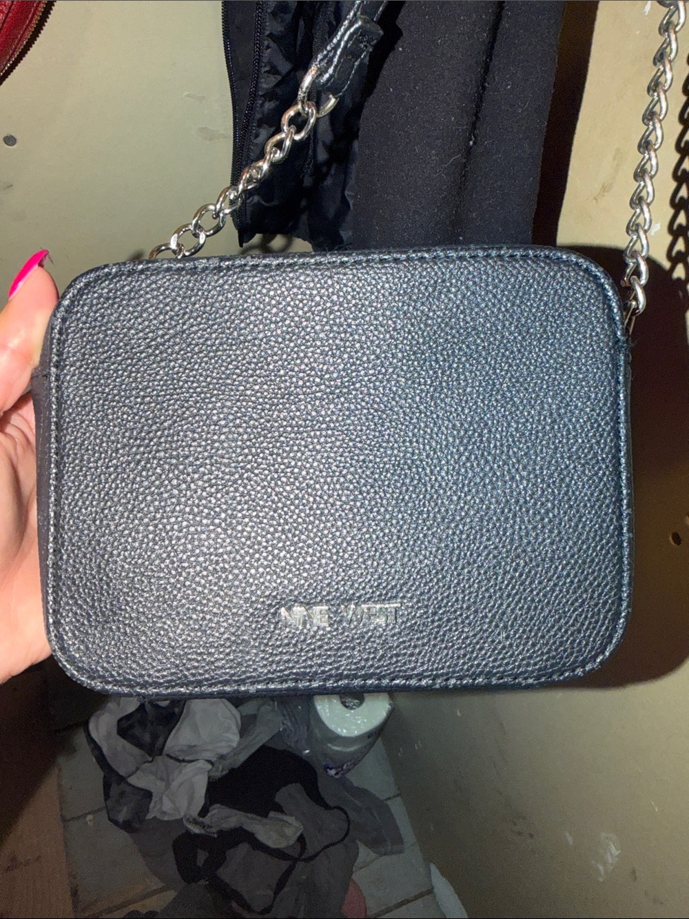 Nine West Black Pebbled Crossbody Bag with Chain Strap